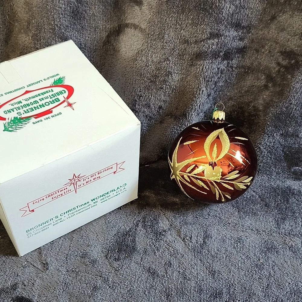 Bronners Christmas Ornament Glass Bulb Copper Gold Colorway Star Candle